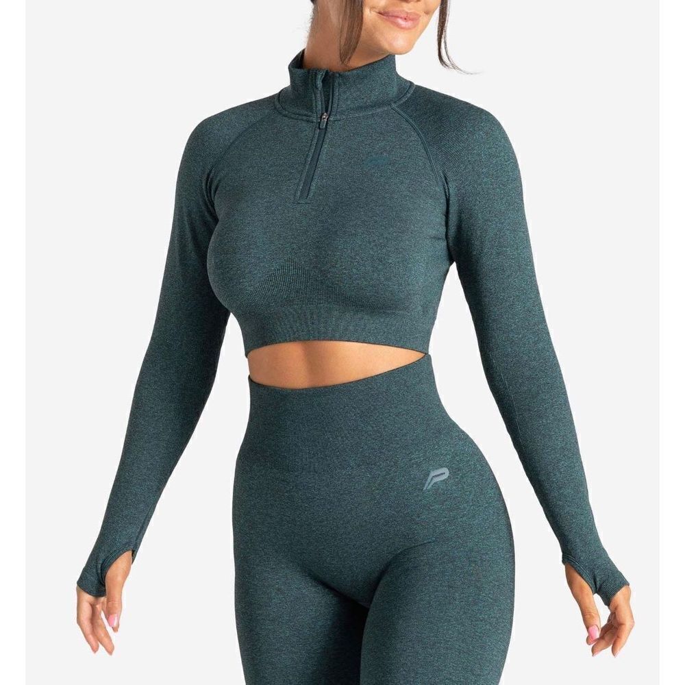 NEW Pursue Fitness Core Seamless 1/2 Zip Crop Top